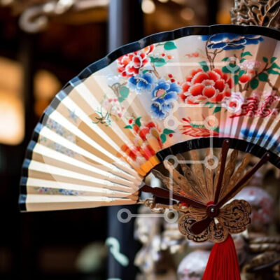 Intra Συλλεκτικό Ξύλινο Παζλ Plywood  4mm - Πολύχρωμη βεντάλια με λουλούδια σε περίτεχνα διακοσμημένη βάση Σε Ξύλινο Κουτί - Διαστάσεις Puzzle: 10x10 cm – 25 κομμάτια - Image 1