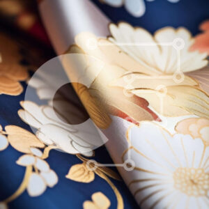 Intra Συλλεκτικό Ξύλινο Παζλ Plywood  4mm - Πολύπλοκα σχεδιασμένο μπλε και χρυσό φλοράλ ύφασμα Σε Ξύλινο Κουτί - Διαστάσεις Puzzle: 10x10 cm – 25 κομμάτια