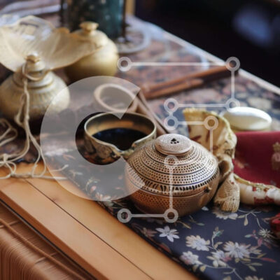 Intra Συλλεκτικό Ξύλινο Παζλ Plywood  4mm - Τραπέζι με παλαιομοδίτικη τσαγιέρα και διακοσμητικά είδη Σε Ξύλινο Κουτί - Διαστάσεις Puzzle: 10x10 cm – 25 κομμάτια - Image 1