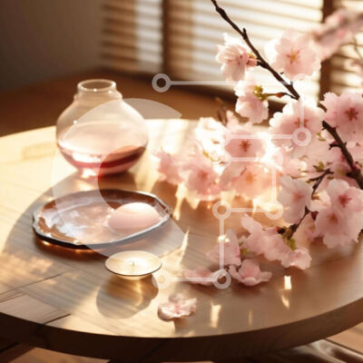 Intra Συλλεκτικό Ξύλινο Παζλ Plywood  4mm - Στρογγυλό ξύλινο τραπέζι με ροζ άνθη και κερί Σε Ξύλινο Κουτί - Διαστάσεις Puzzle: 10x10 cm – 25 κομμάτια - Image 1