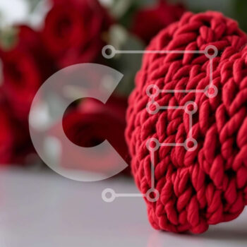 Intra Συλλεκτικό Ξύλινο Παζλ Plywood  4mm - Διακόσμηση του Αγίου Βαλεντίνου με κόκκινα πλεκτά αντικείμενα σε σχήμα καρδιάς και τριαντάφυλλα Σε Ξύλινο Κουτί - Διαστάσεις Puzzle: 10x10 cm – 25 κομμάτια - Image 1