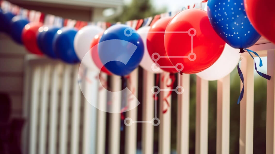 Intra Συλλεκτικό Ξύλινο Παζλ Plywood  4mm - Πατριωτική γιρλάντα με μπαλόνι με στολίδια αμερικανικής σημαίας Σε Ξύλινο Κουτί - Διαστάσεις: 10x10 cm – 25 κομμάτια