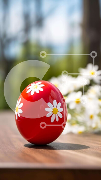 Intra Συλλεκτικό Ξύλινο Παζλ Plywood  4mm - Κόκκινο πασχαλινό αυγό με στολίδια μαργαρίτας σε ξύλινο τραπέζι Σε Ξύλινο Κουτί - Διαστάσεις: 10x10 cm – 25 κομμάτια