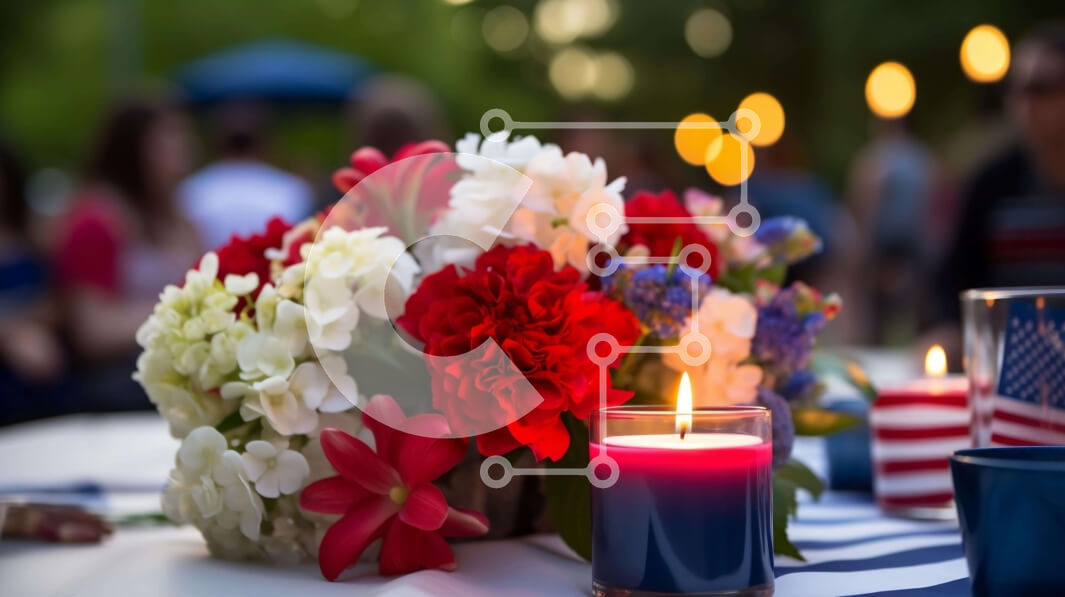 Intra Συλλεκτικό Ξύλινο Παζλ Plywood  4mm - Πατριωτική αμερικανική ρύθμιση τραπεζιού με σημαία και κερί Σε Ξύλινο Κουτί - Διαστάσεις: 10x10 cm – 25 κομμάτια