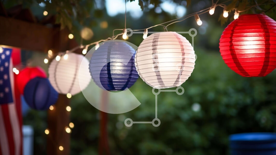 Intra Συλλεκτικό Ξύλινο Παζλ Plywood  4mm - Πατριωτική 4η Ιουλίου Διακόσμηση εξωτερικού χώρου με χάρτινα φανάρια και αμερικανική σημαία Σε Ξύλινο Κουτί - Διαστάσεις: 10x10 cm – 25 κομμάτια