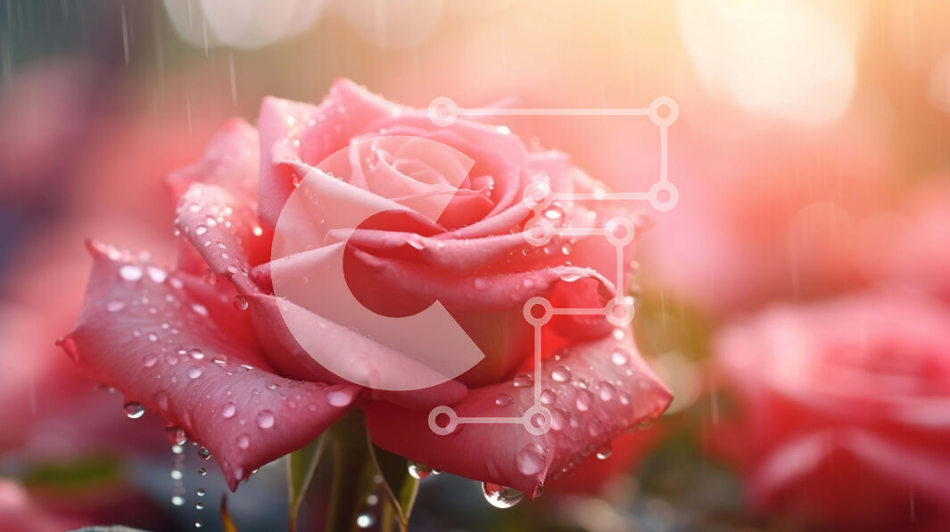 Intra Συλλεκτικό Ξύλινο Παζλ Plywood  4mm - Ροζ τριαντάφυλλο στη βροχή με σταγόνες νερού Σε Ξύλινο Κουτί - Διαστάσεις: 10x10 cm – 25 κομμάτια