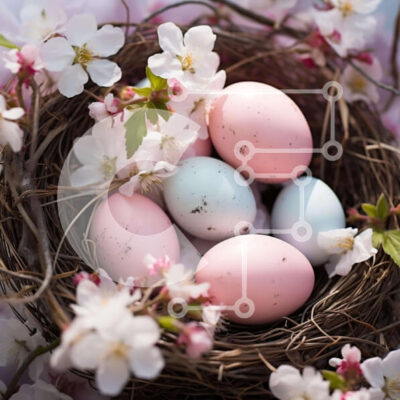 Intra Συλλεκτικό Ξύλινο Παζλ Plywood  4mm - Φωλιά πουλιού με ροζ και μπλε αυγά σε ανθισμένες κερασιές Σε Ξύλινο Κουτί - Διαστάσεις: 10x10 cm – 25 κομμάτια - Image 1