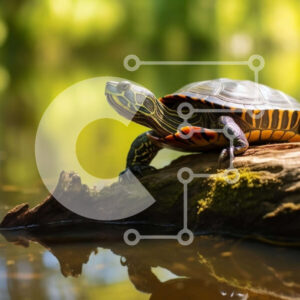 Intra Συλλεκτικό Ξύλινο Παζλ Plywood  4mm - Χελώνα που στηρίζεται στον παλιό κορμό δέντρου στο νερό Σε Ξύλινο Κουτί - Διαστάσεις: 10x10 cm – 25 κομμάτια