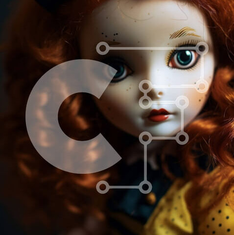 Intra Συλλεκτικό Ξύλινο Παζλ Plywood 4mm - Καλλιτεχνικό πορτρέτο κούκλας με κόκκινα μαλλιά και πράσινα μάτια Σε Ξύλινο Κουτί - Διαστάσεις Puzzle: 10x10 cm – 25 κομμάτια - Image 1