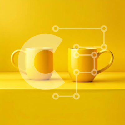 Intra Συλλεκτικό Ξύλινο Παζλ Plywood  4mm - Δύο κίτρινες κούπες που κάθονται σε μια ζωντανή κίτρινη επιφάνεια Σε Ξύλινο Κουτί - Διαστάσεις: 10x10 cm – 25 κομμάτια - Image 1