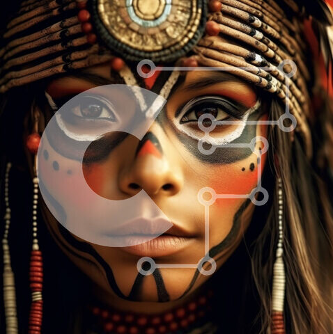 Intra Συλλεκτικό Ξύλινο Παζλ Plywood  4mm - Εκπληκτική φωτογραφία μιας ιθαγενούς Αμερικανίδας με παραδοσιακή κόμμωση και βαφή προσώπου Σε Ξύλινο Κουτί - Διαστάσεις Puzzle: 10x10 cm – 25 κομμάτια - Image 1