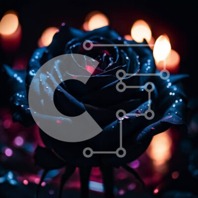 Intra Συλλεκτικό Ξύλινο Παζλ Plywood  4mm - Όμορφη εικόνα ενός μαύρου τριαντάφυλλου με σταγόνες νερού και αναμμένα κεριά Σε Ξύλινο Κουτί - Διαστάσεις: 10x10 cm – 25 κομμάτια - Image 1