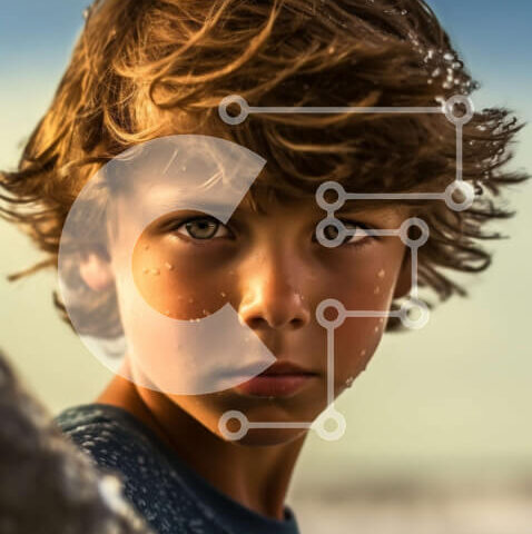 Intra Συλλεκτικό Ξύλινο Παζλ Plywood  4mm - Σοβαρό νεαρό αγόρι που στέκεται στη βραχώδη παραλία με τον ωκεανό στο φόντο Σε Ξύλινο Κουτί - Διαστάσεις Puzzle: 10x10 cm – 25 κομμάτια - Image 1