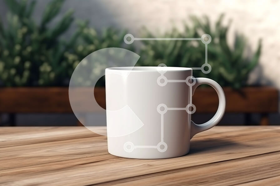 Intra Συλλεκτικό Ξύλινο Παζλ Plywood  4mm - Λευκή κούπα καφέ σε ξύλινο τραπέζι με πράσινο φυτό Σε Ξύλινο Κουτί - Διαστάσεις Puzzle: 10x10 cm – 25 κομμάτια