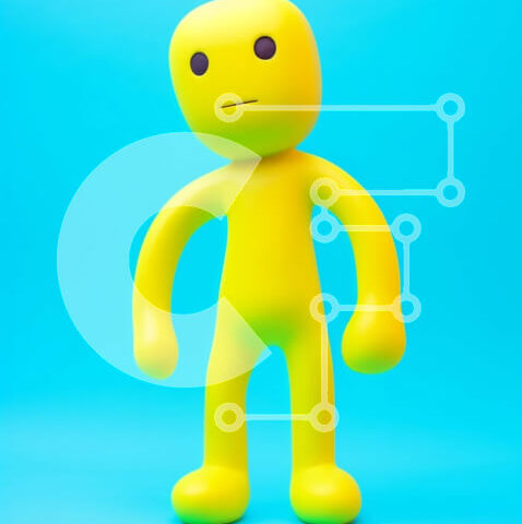 Intra Συλλεκτικό Ξύλινο Παζλ Plywood  4mm - Κίτρινη φιγούρα παιχνιδιού που εκφράζει θλίψη ή θυμό σε μπλε φόντο Σε Ξύλινο Κουτί - Διαστάσεις Puzzle: 10x10 cm – 25 κομμάτια - Image 1