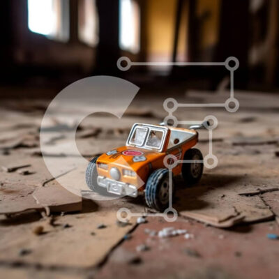 Intra Συλλεκτικό Ξύλινο Παζλ Plywood  4mm - Εγκαταλελειμμένο κτήριο με αυτοκίνητο παιχνίδι Σε Ξύλινο Κουτί - Διαστάσεις: 10x10 cm – 25 κομμάτια - Image 1