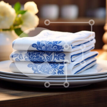 Intra Συλλεκτικό Ξύλινο Παζλ Plywood  4mm - Μπλε και λευκές χαρτοπετσέτες με λουλούδια σε ξύλινο τραπέζι Σε Ξύλινο Κουτί - Διαστάσεις Puzzle: 10x10 cm – 25 κομμάτια - Image 1