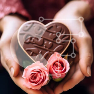 Intra Συλλεκτικό Ξύλινο Παζλ Plywood  4mm - Γιορτή του Αγίου Βαλεντίνου με μπάρα σοκολάτας σε σχήμα καρδιάς και τριαντάφυλλα Σε Ξύλινο Κουτί - Διαστάσεις: 10x10 cm – 25 κομμάτια