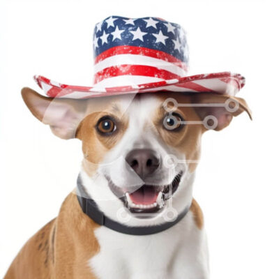 Intra Συλλεκτικό Ξύλινο Παζλ Plywood  4mm - Ευτυχισμένος σκύλος που φοράει πατριωτικό καπέλο με αστέρια Σε Ξύλινο Κουτί - Διαστάσεις: 10x10 cm – 25 κομμάτια - Image 1