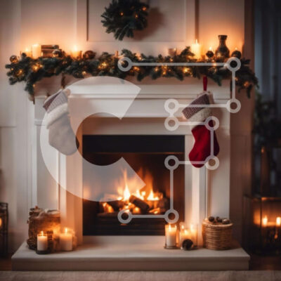 Intra Συλλεκτικό Ξύλινο Παζλ Plywood 4mm - Διακοσμημένο γιορτινό τζάκι με κάλτσες και κεριά Σε Ξύλινο Κουτί - Διαστάσεις: 10x10 cm – 25 κομμάτια - Image 1