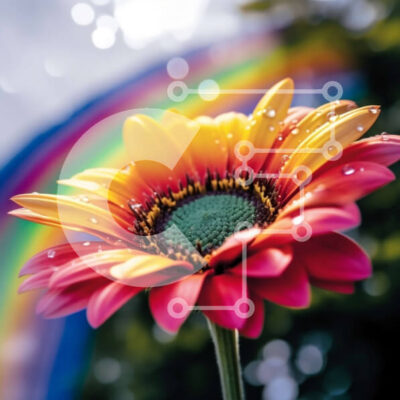 Intra Συλλεκτικό Ξύλινο Παζλ Plywood 4mm - Όμορφη εικόνα του λουλουδιού της μαργαρίτας με σταγόνες βροχής και φόντο ουράνιου τόξου Σε Ξύλινο Κουτί - Διαστάσεις: 10x10 cm – 25 κομμάτια - Image 1