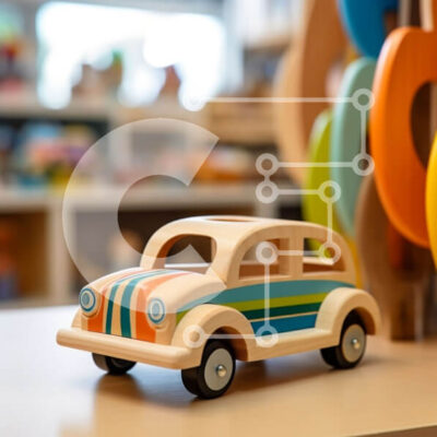 Intra Συλλεκτικό Ξύλινο Παζλ Plywood 4mm - Πολύχρωμο ξύλινο αυτοκίνητο παιχνιδιών σε τραπέζι με άλλα παιχνίδια Σε Ξύλινο Κουτί - Διαστάσεις: 10x10 cm – 25 κομμάτια - Image 1