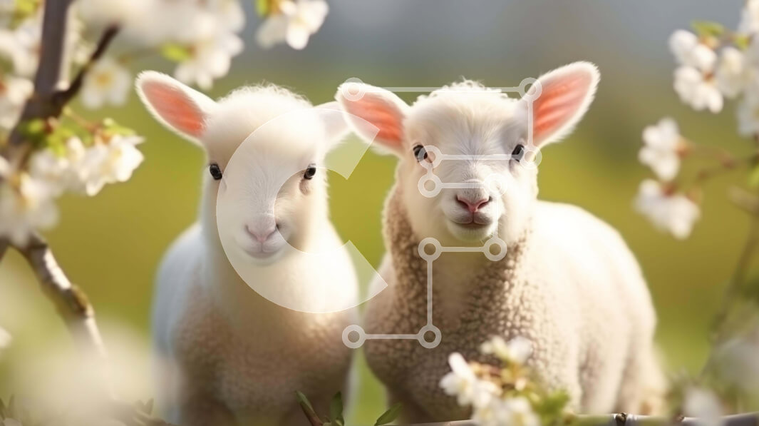 Intra Συλλεκτικό Ξύλινο Παζλ Plywood  4mm - Δύο χαρούμενα αρνιά που στέκονται δίπλα σε ένα ανθισμένο δέντρο Σε Ξύλινο Κουτί - Διαστάσεις: 10x10 cm – 25 κομμάτια