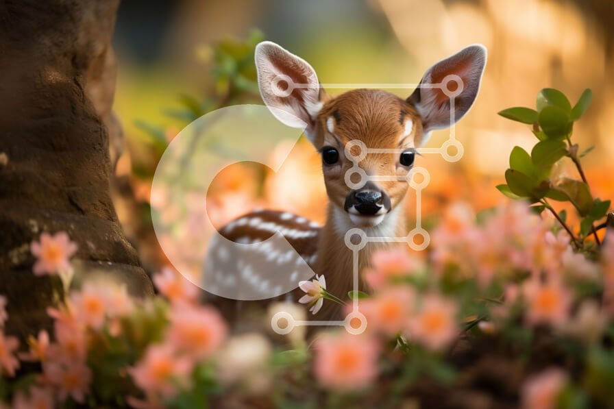 Intra Συλλεκτικό Ξύλινο Παζλ Plywood  4mm - Μωρό ελάφι στο χωράφι που περιβάλλεται από λουλούδια Σε Ξύλινο Κουτί - Διαστάσεις: 10x10 cm – 25 κομμάτια