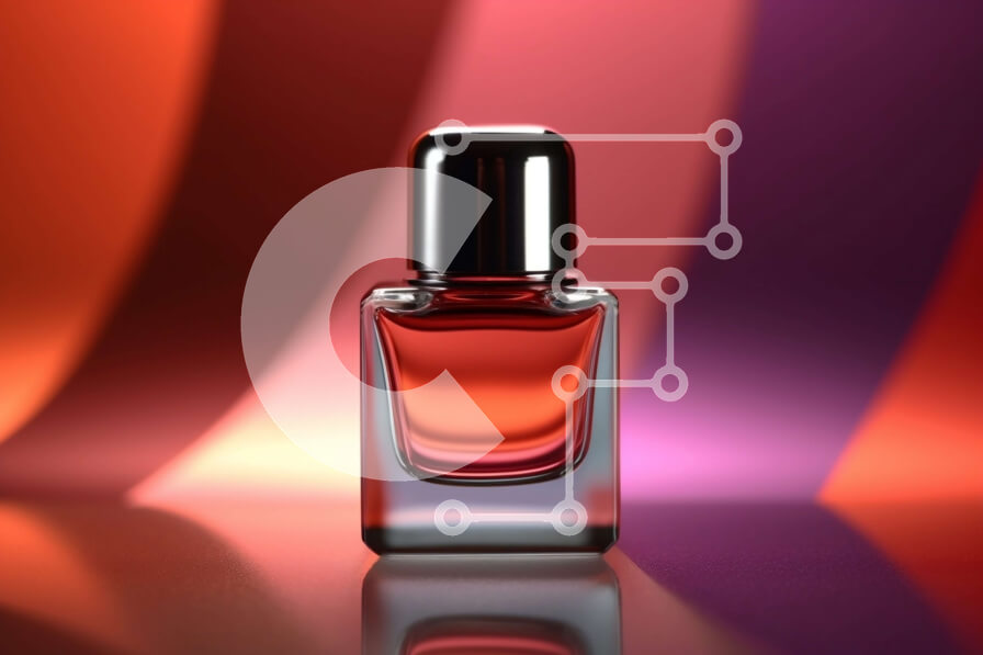 Intra Συλλεκτικό Ξύλινο Παζλ Plywood  4mm - Ζωντανή εικόνα κόκκινου βερνικιού νυχιών σε μοντέρνο γυάλινο μπουκάλι Σε Ξύλινο Κουτί - Διαστάσεις Puzzle: 10x10 cm – 25 κομμάτια