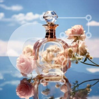 Intra Συλλεκτικό Ξύλινο Παζλ Plywood  4mm - Μπουκάλι αρώματος με όμορφα ροζ τριαντάφυλλα σε μπλε φόντο Σε Ξύλινο Κουτί - Διαστάσεις Puzzle: 10x10 cm – 25 κομμάτια - Image 1