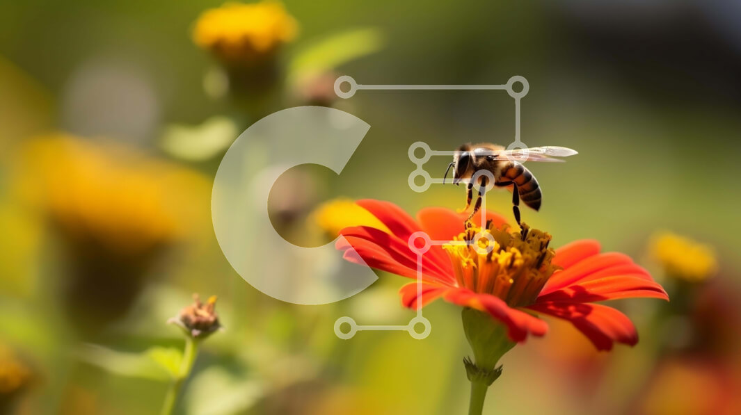 Intra Συλλεκτικό Ξύλινο Παζλ Plywood  4mm - Μέλισσα σε πορτοκαλί λουλούδι επικονίαση Σε Ξύλινο Κουτί - Διαστάσεις: 10x10 cm – 25 κομμάτια