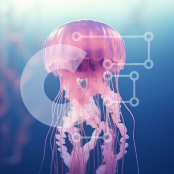Intra Συλλεκτικό Ξύλινο Παζλ Plywood 4mm - Ροζ μέδουσες που κολυμπούν στον ωκεανό Σε Ξύλινο Κουτί - Διαστάσεις: 10x10 cm – 25 κομμάτια - Image 1