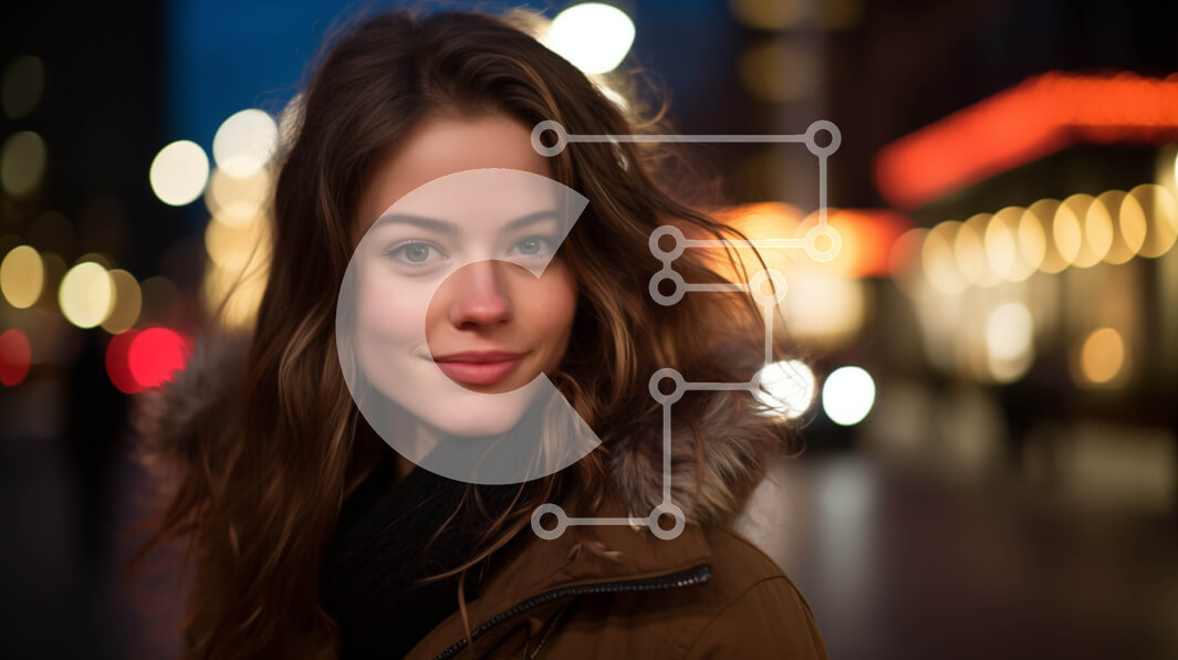 Intra Συλλεκτικό Ξύλινο Παζλ Plywood  4mm - Νεαρή γυναίκα με καφέ παλτό σε αστική νυχτερινή σκηνή Σε Ξύλινο Κουτί - Διαστάσεις Puzzle: 10x10 cm – 25 κομμάτια