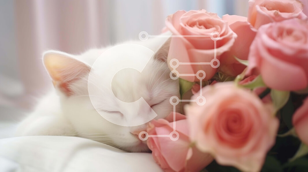 Intra Συλλεκτικό Ξύλινο Παζλ Plywood  4mm - Λευκή γάτα που κοιμάται σε ροζ τριαντάφυλλα Σε Ξύλινο Κουτί - Διαστάσεις: 10x10 cm – 25 κομμάτια