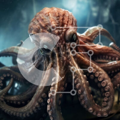 Intra Συλλεκτικό Ξύλινο Παζλ Plywood  4mm - Εκπληκτική ασπρόμαυρη εικόνα ενός χταποδιού που κολυμπά στον ωκεανό Σε Ξύλινο Κουτί - Διαστάσεις: 10x10 cm – 25 κομμάτια - Image 1