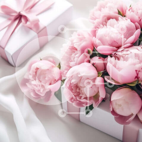 Intra Συλλεκτικό Ξύλινο Παζλ Plywood 4mm - Λευκό κουτί δώρου με ροζ λουλούδια μέσα Σε Ξύλινο Κουτί - Διαστάσεις: 10x10 cm – 25 κομμάτια - Image 1