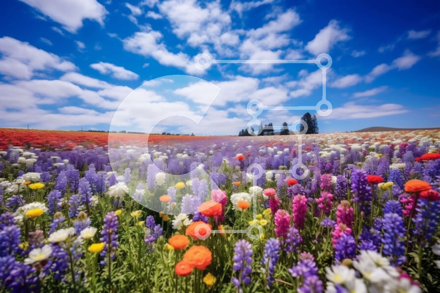 Intra Συλλεκτικό Ξύλινο Παζλ Plywood  4mm - Όμορφη εικόνα ενός χωραφιού με αγριολούλουδα με καθαρό μπλε ουρανό Σε Ξύλινο Κουτί - Διαστάσεις: 10x10 cm – 25 κομμάτια