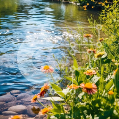 Intra Συλλεκτικό Ξύλινο Παζλ Plywood  4mm - Όμορφη εικόνα ενός ποταμού σε ένα δάσος με αγριολούλουδα Σε Ξύλινο Κουτί - Διαστάσεις Puzzle: 10x10 cm – 25 κομμάτια - Image 1