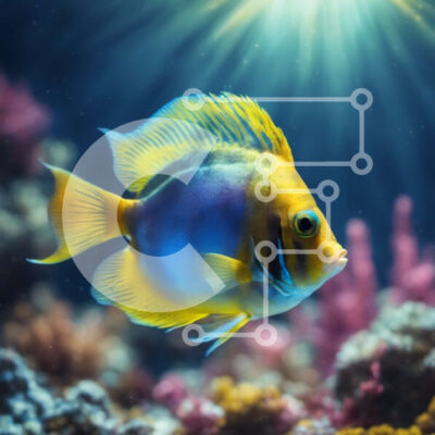 Intra Συλλεκτικό Ξύλινο Παζλ Plywood  4mm - Κίτρινα και μπλε ψάρια στον κοραλλιογενή ύφαλο Σε Ξύλινο Κουτί - Διαστάσεις: 10x10 cm – 25 κομμάτια - Image 1