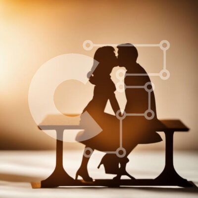 Intra Συλλεκτικό Ξύλινο Παζλ Plywood  4mm - Σιλουέτα ενός ζευγαριού που φιλιέται σε έναν πάγκο Σε Ξύλινο Κουτί - Διαστάσεις Puzzle: 10x10 cm – 25 κομμάτια - Image 1