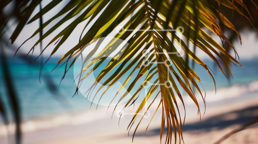 Intra Συλλεκτικό Ξύλινο Παζλ Plywood  4mm - Τροπική παραλία με φύλλα φοίνικα Σε Ξύλινο Κουτί - Διαστάσεις: 10x10 cm – 25 κομμάτια