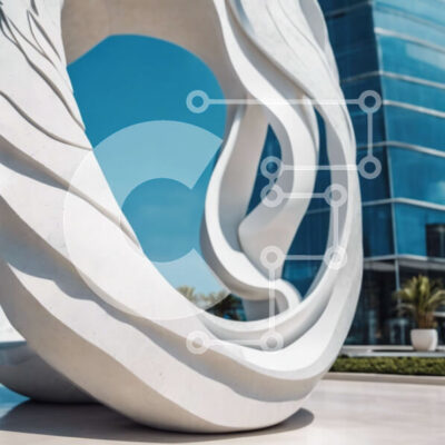 Intra Συλλεκτικό Ξύλινο Παζλ Plywood  4mm - Μοντέρνο λευκό γλυπτό ενάντια σε γυάλινο κτίριο Σε Ξύλινο Κουτί - Διαστάσεις Puzzle: 10x10 cm – 25 κομμάτια - Image 1