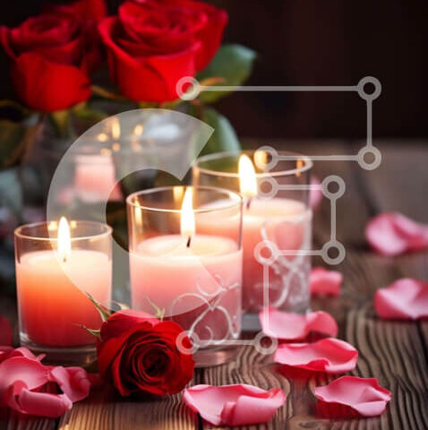 Intra Συλλεκτικό Ξύλινο Παζλ Plywood  4mm - Κόκκινα τριαντάφυλλα και κεριά σε ένα ξύλινο τραπέζι Σε Ξύλινο Κουτί - Διαστάσεις Puzzle: 10x10 cm – 25 κομμάτια - Image 1