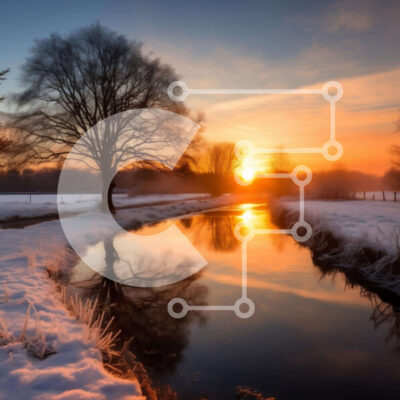 Intra Συλλεκτικό Ξύλινο Παζλ Plywood 4mm - Χιονισμένο τοπίο με τη δύση του ηλίου Σε Ξύλινο Κουτί - Διαστάσεις: 10x10 cm – 25 κομμάτια - Image 1