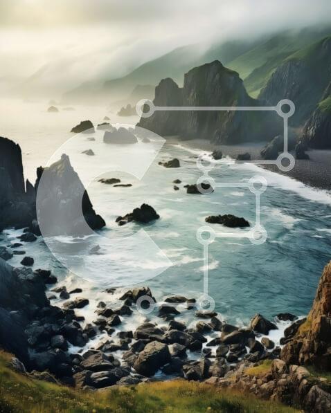 Intra Συλλεκτικό Ξύλινο Παζλ Plywood  4mm - Όμορφο τοπίο: Βραχώδης ακτογραμμή με κύματα ωκεανού και συννεφιασμένο ουρανό Σε Ξύλινο Κουτί - Διαστάσεις: 10x10 cm – 25 κομμάτια