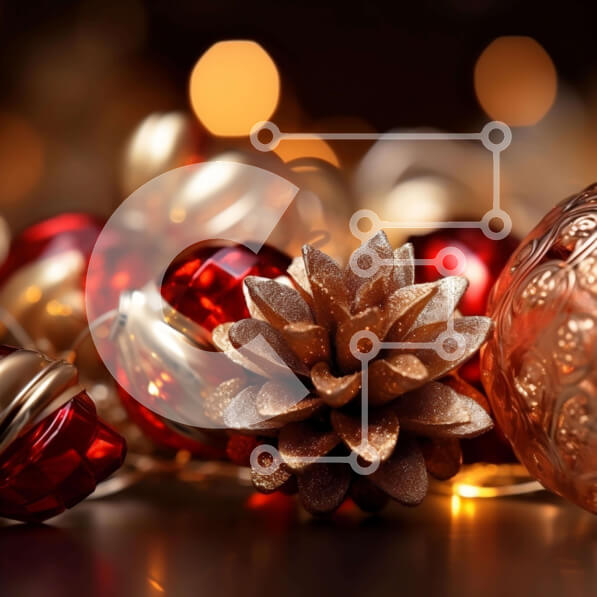 Intra Συλλεκτικό Ξύλινο Παζλ Plywood  4mm - Κόκκινα και χρυσά χριστουγεννιάτικα στολίδια Σε Ξύλινο Κουτί - Διαστάσεις: 10x10 cm – 25 κομμάτια