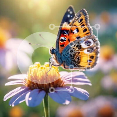 Intra Συλλεκτικό Ξύλινο Παζλ Plywood 4mm - Πολύχρωμη πεταλούδα στο πορτοκαλί λουλούδι με το φως του ήλιου Σε Ξύλινο Κουτί - Διαστάσεις: 10x10 cm – 25 κομμάτια - Image 1