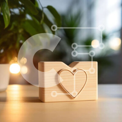 Intra Συλλεκτικό Ξύλινο Παζλ Plywood  4mm - Ξύλινο κουτί σε σχήμα καρδιάς και φυτό σε γλάστρα στο τραπέζι με φωτάκια Σε Ξύλινο Κουτί - Διαστάσεις Puzzle: 10x10 cm – 25 κομμάτια - Image 1