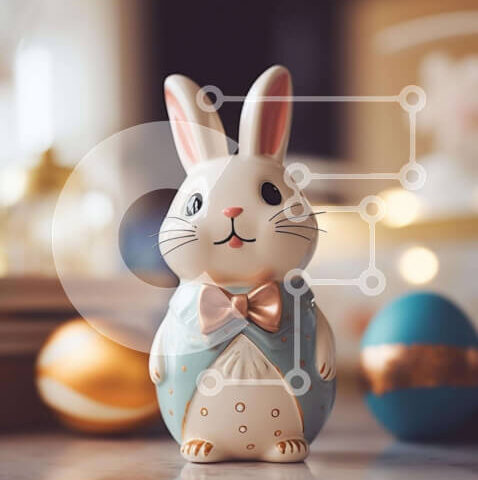 Intra Συλλεκτικό Ξύλινο Παζλ Plywood  4mm - Ειδώλιο λαγουδάκι του Πάσχα με πολύχρωμα πασχαλινά αυγά Σε Ξύλινο Κουτί - Διαστάσεις: 10x10 cm – 25 κομμάτια - Image 1