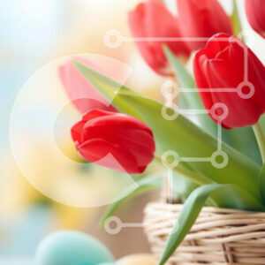 Intra Συλλεκτικό Ξύλινο Παζλ Plywood  4mm - Πασχαλινό καλάθι με κόκκινες τουλίπες και πολύχρωμα αυγά Σε Ξύλινο Κουτί - Διαστάσεις: 10x10 cm – 25 κομμάτια